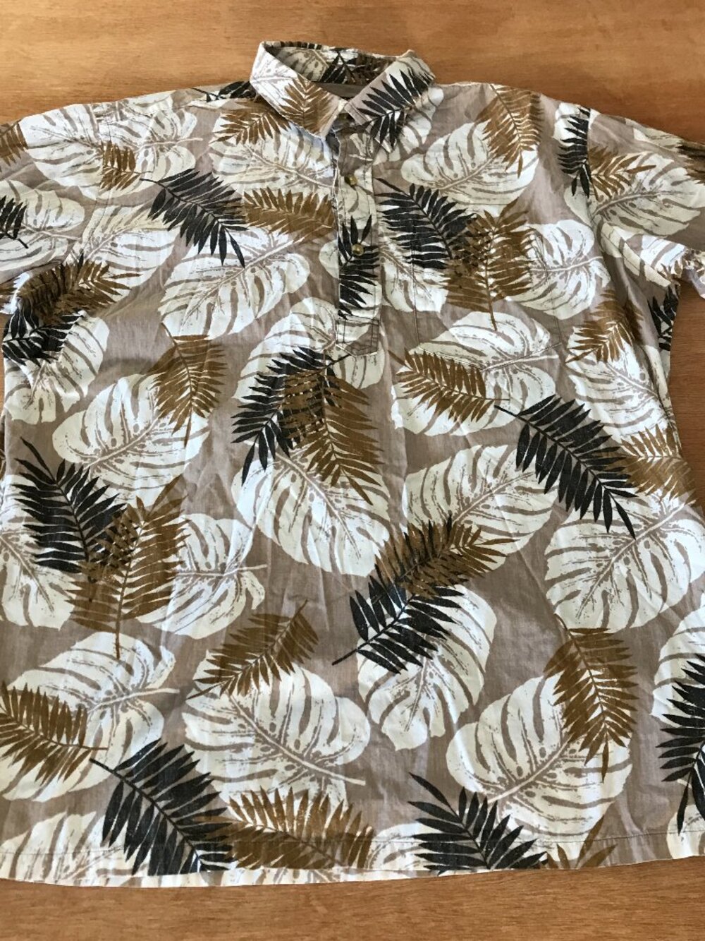 Ono Hawaiian Shirt Men L Brown Floral 1/4 Button Up Pullover Pocket Short Sleeve